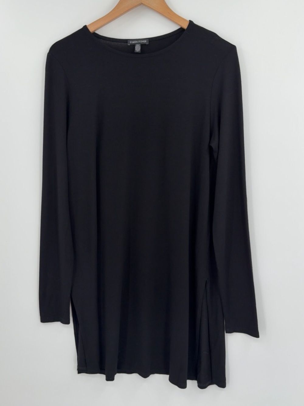 ✦ Eileen Fisher Stretch Jersey Knit Crew Neck Long Tunic Top | Black | Small